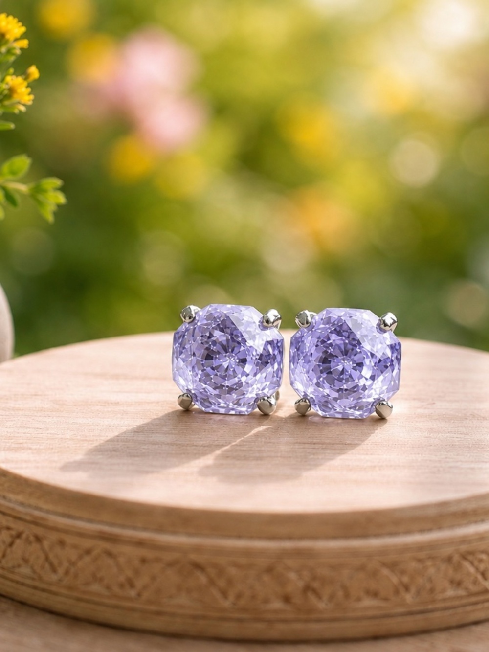 Lavender Sapphire Stud Earrings – Sterling Silver – 6mm Rose Faceted Sapphires
